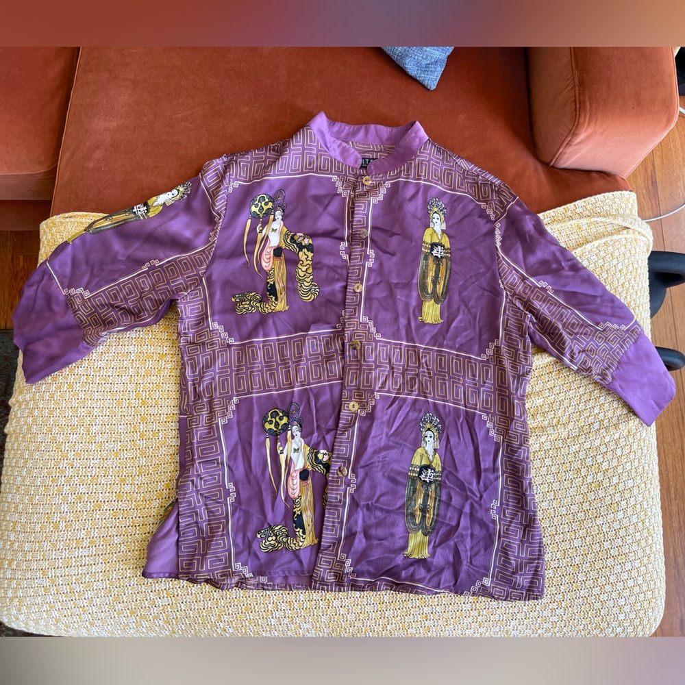 Purple Citron Japanese Print Silk Blouse